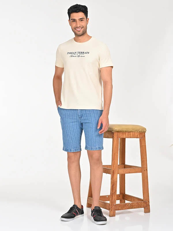 Indian Terrain Men's Half Sleeve Regular Fit Cream Round Neck T-Shirt